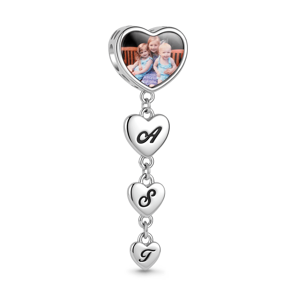 Gnoce Custom Letter & Photo Heart Bead Charm Platinum‑plated Silver Blend_7