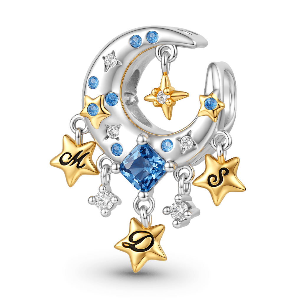 Gnoce Initial Personalized Moon Dreamcatcher Bead Platinum‑plated Silver Blend_1