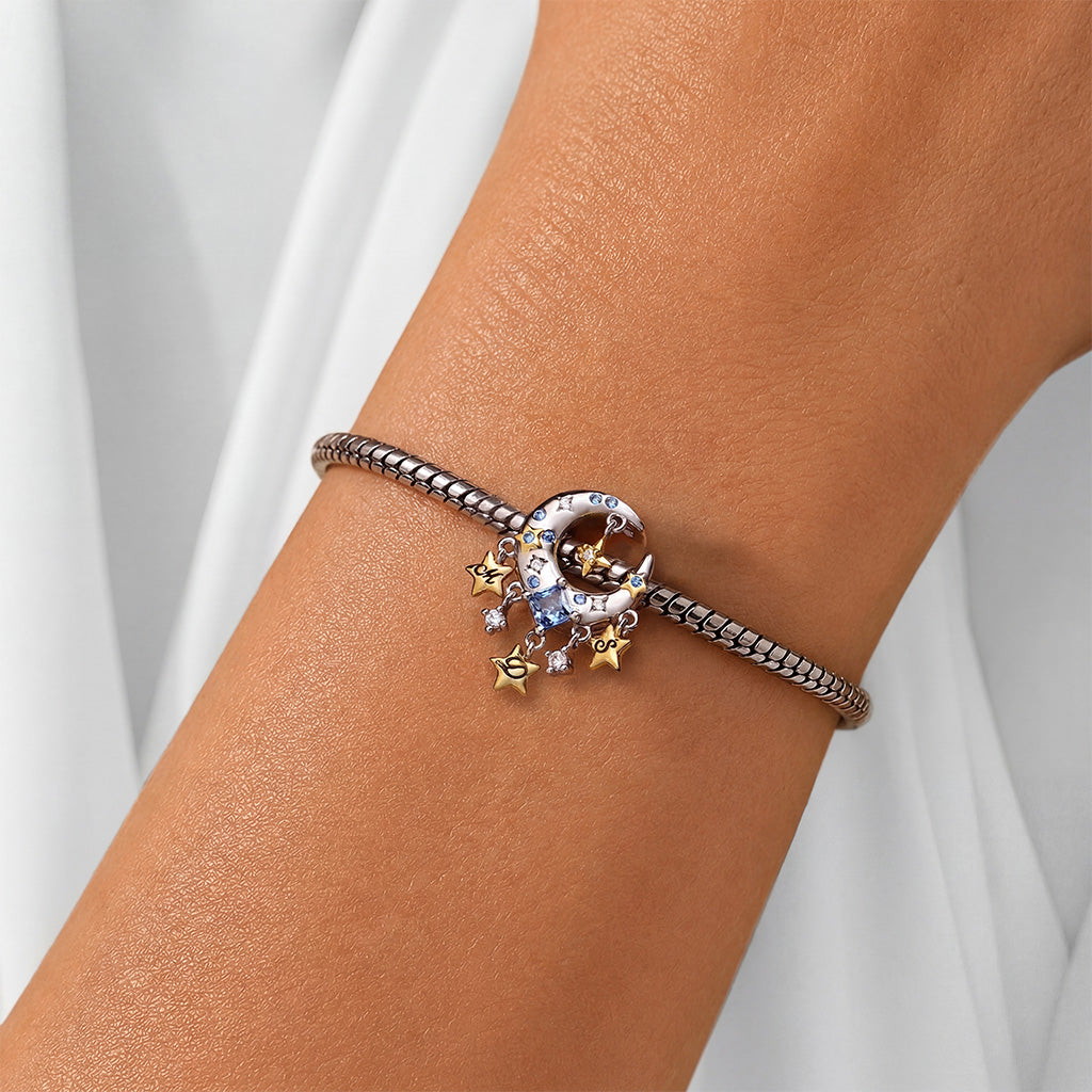 Gnoce Initial Personalized Moon Dreamcatcher Bead Platinum‑plated Silver Blend_2