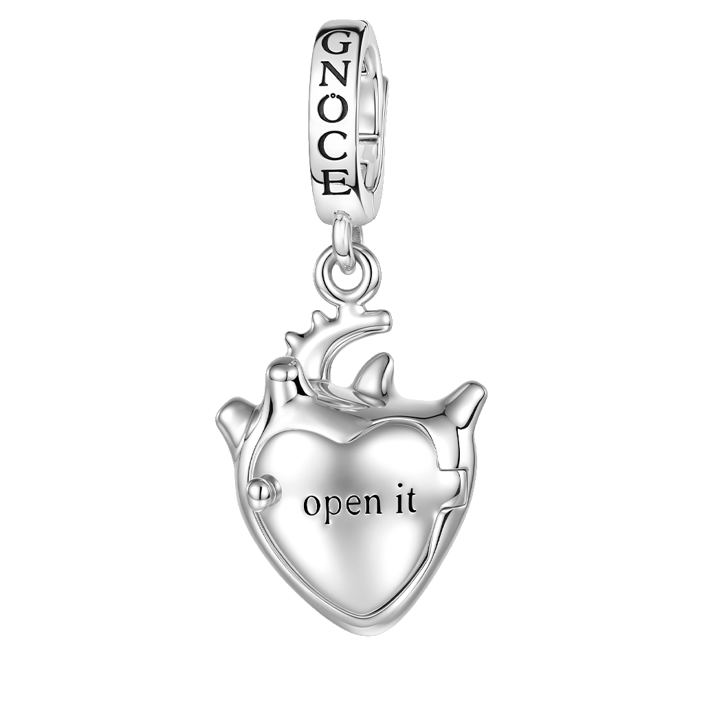 Gnoce Engravable Human Heart Locket Clasp Dangle Charm Platinum‑plated Silver Blend_1