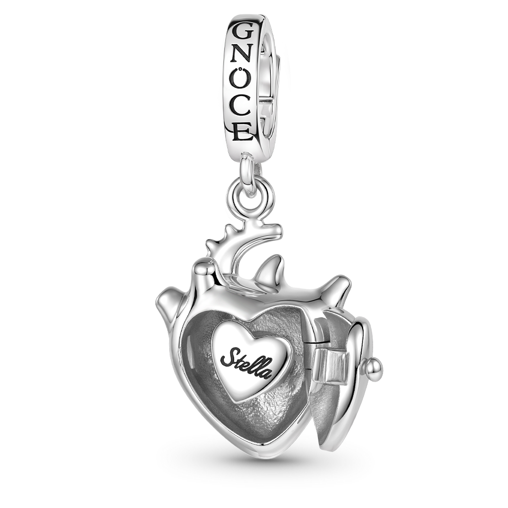 Gnoce Engravable Human Heart Locket Clasp Dangle Charm Platinum‑plated Silver Blend_7