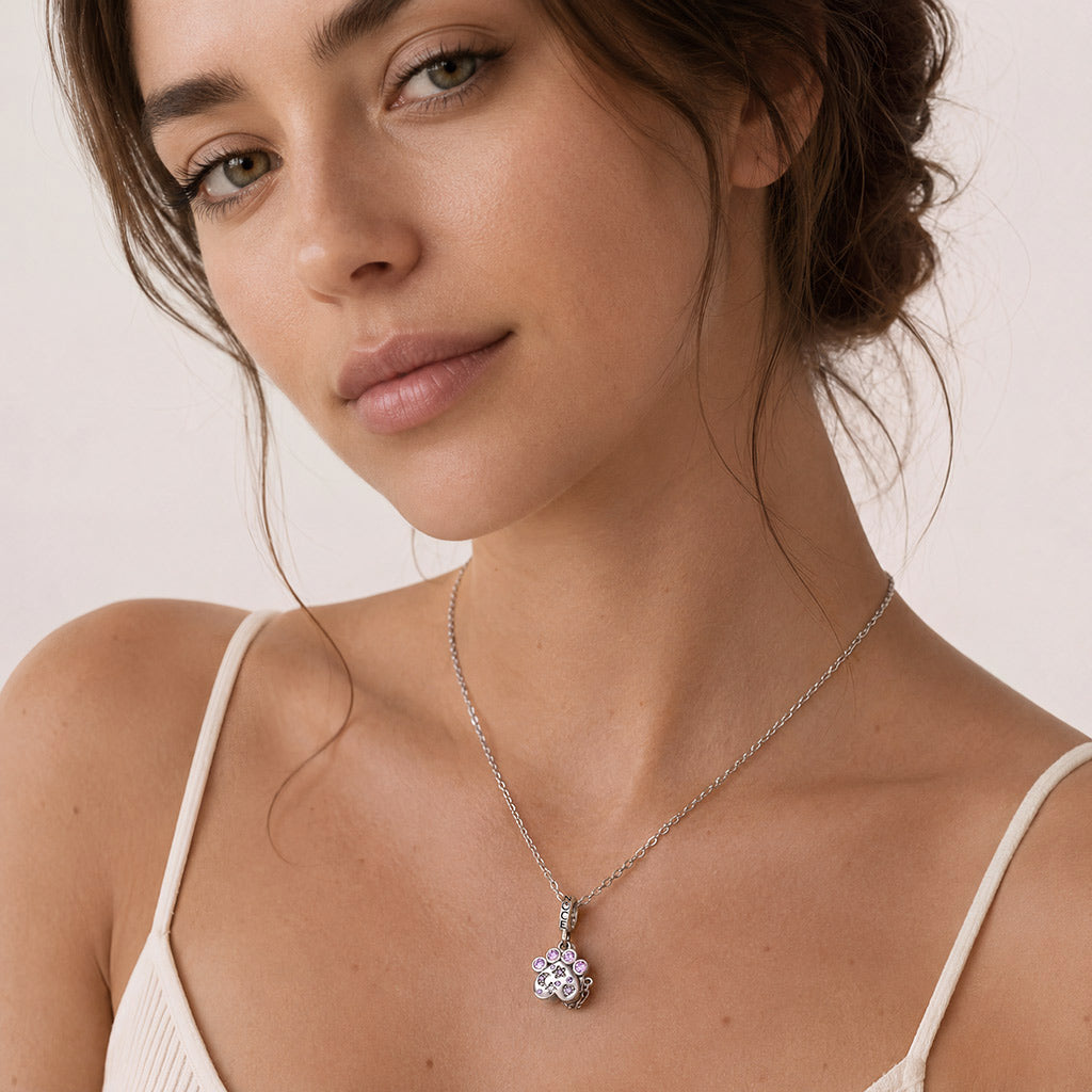 Gnoce Pet Paw Print Birthstone Engravable Clasp Dangle Charm Platinum‑plated Silver Blend_5