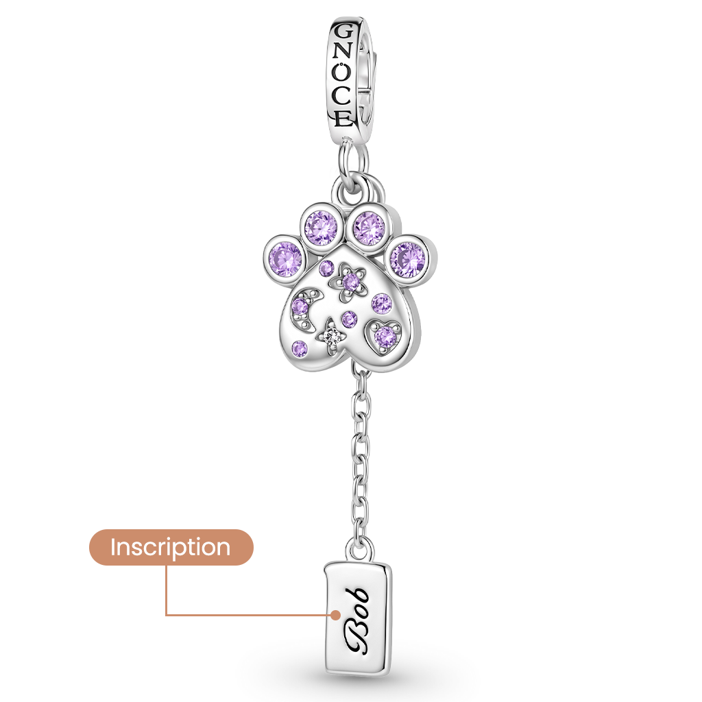 Gnoce Pet Paw Print Birthstone Engravable Clasp Dangle Charm Platinum‑plated Silver Blend_6