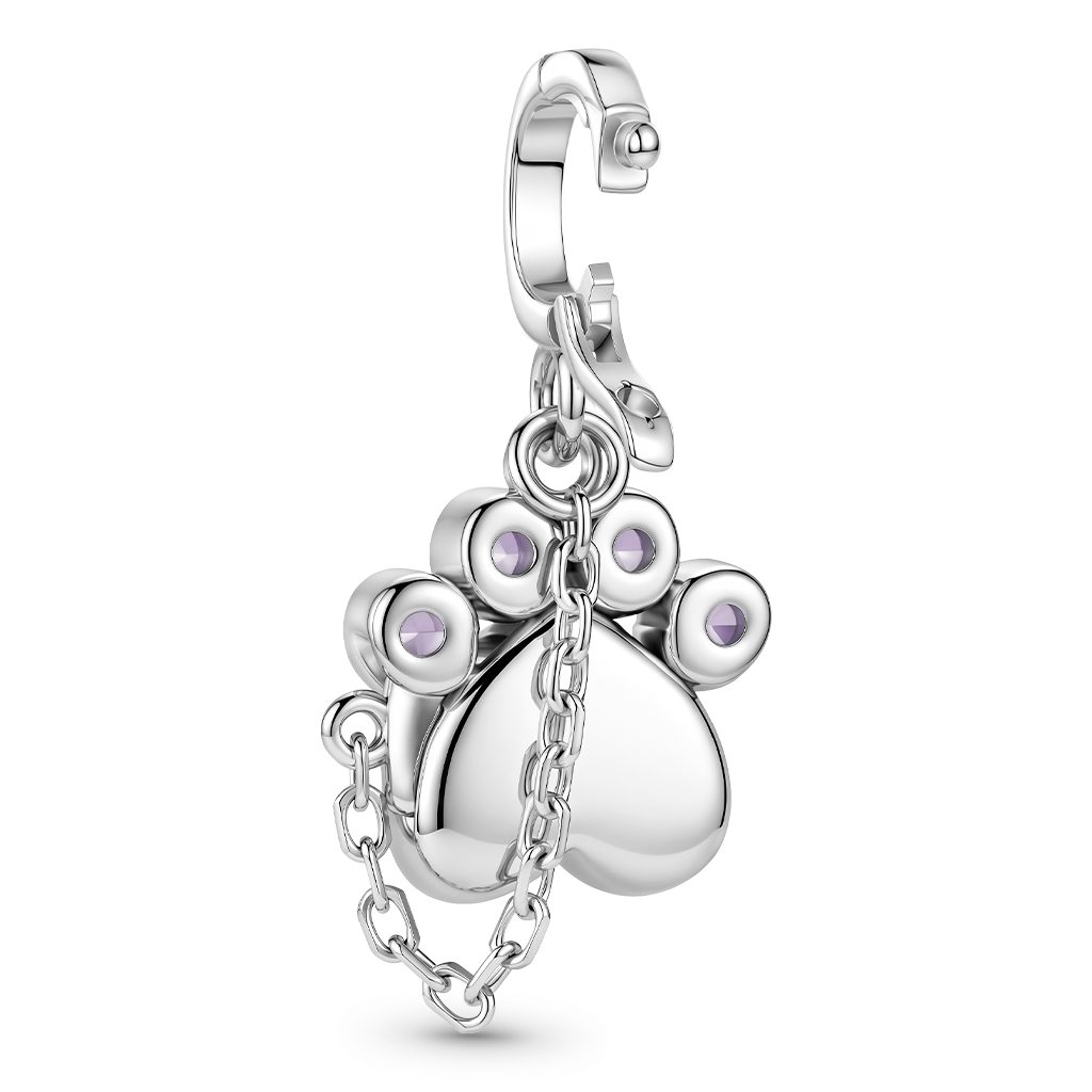 Gnoce Pet Paw Print Birthstone Engravable Clasp Dangle Charm Platinum‑plated Silver Blend_8