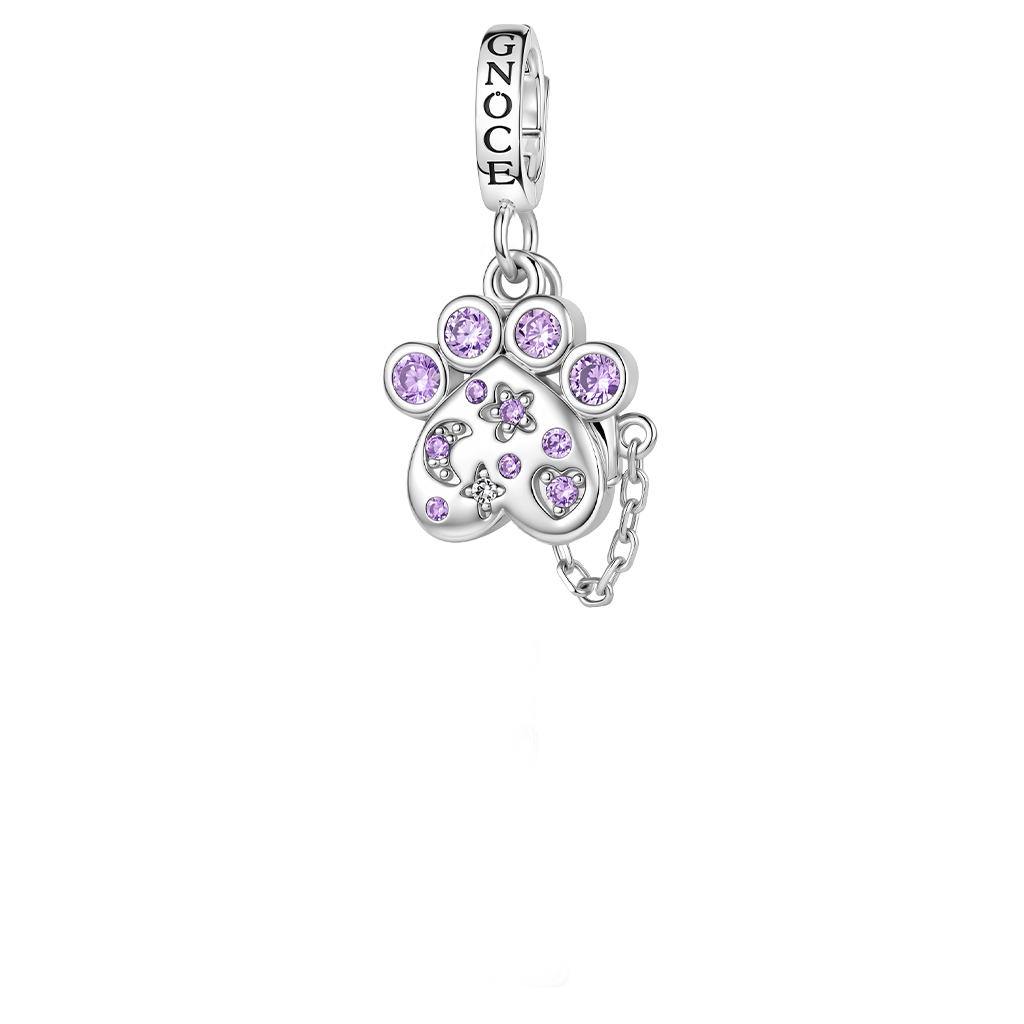 Gnoce Pet Paw Print Birthstone Engravable Clasp Dangle Charm Platinum‑plated Silver Blend_2