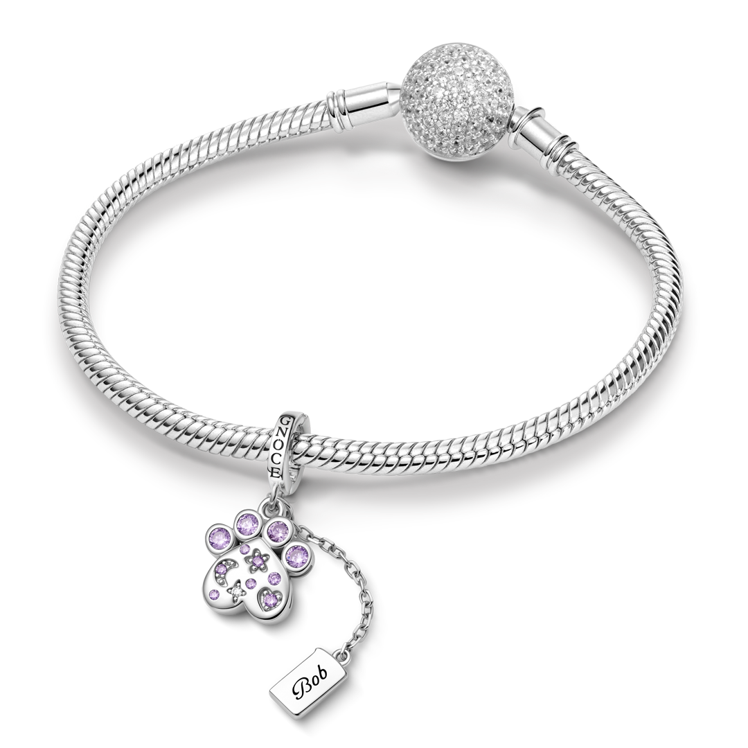 Gnoce Pet Paw Print Birthstone Engravable Clasp Dangle Charm Platinum‑plated Silver Blend_4