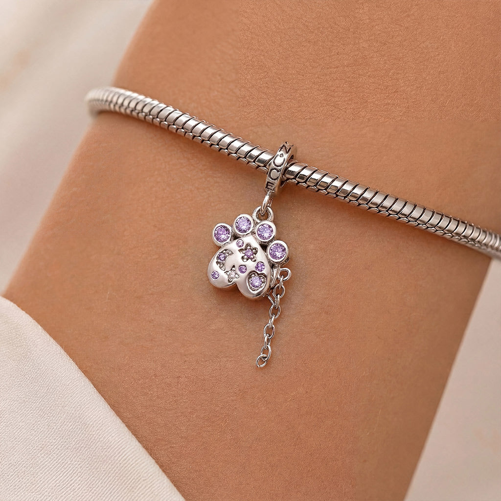 Gnoce Pet Paw Print Birthstone Engravable Clasp Dangle Charm Platinum‑plated Silver Blend_3