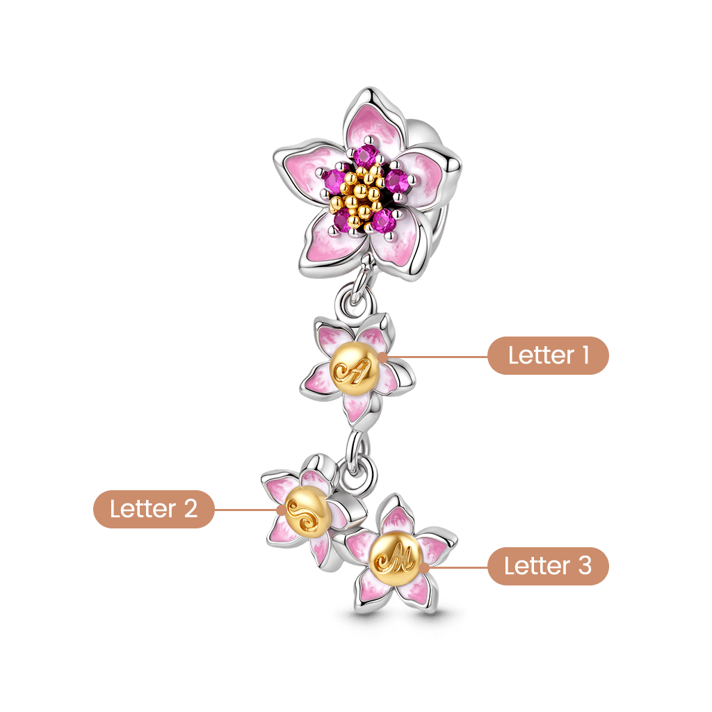 Gnoce Flower Mom Initial Personalized Bead Charm Platinum‑plated Silver Blend_5