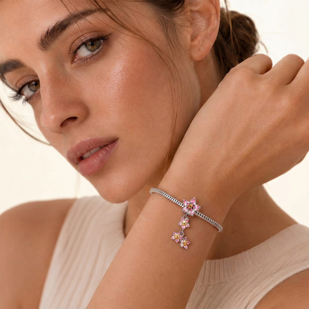 Gnoce Flower Mom Initial Personalized Bead Charm Platinum‑plated Silver Blend_4