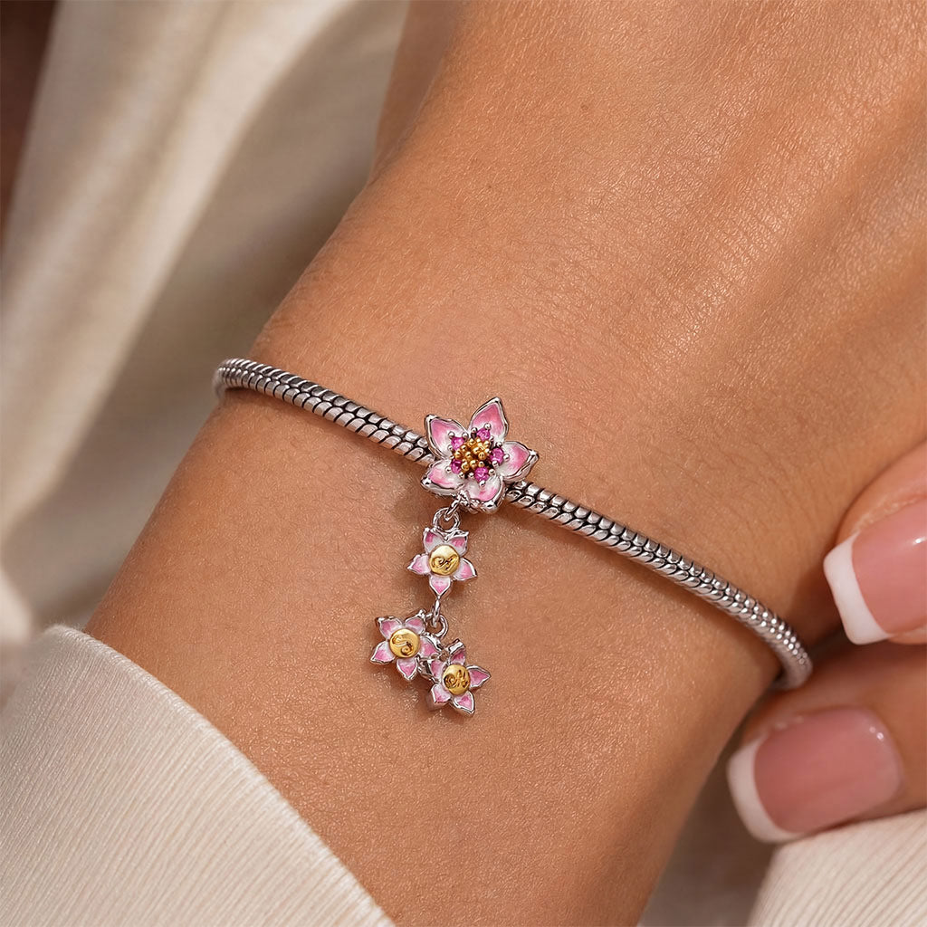 Gnoce Flower Mom Initial Personalized Bead Charm Platinum‑plated Silver Blend_2