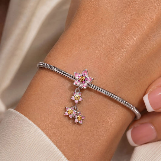 Gnoce Flower Mom Initial Personalized Bead Charm Platinum‑plated Silver Blend_2