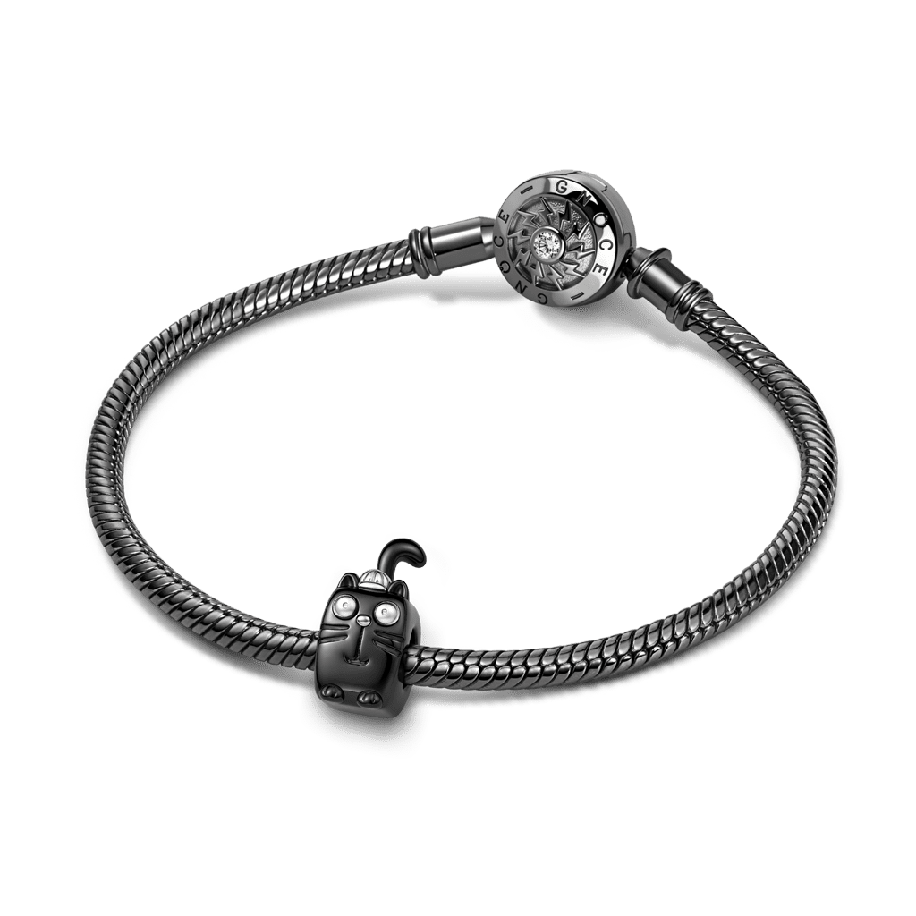 Gnoce Cute Square Cat Engravable Bead Charm Platinum‑plated Silver Blend_3