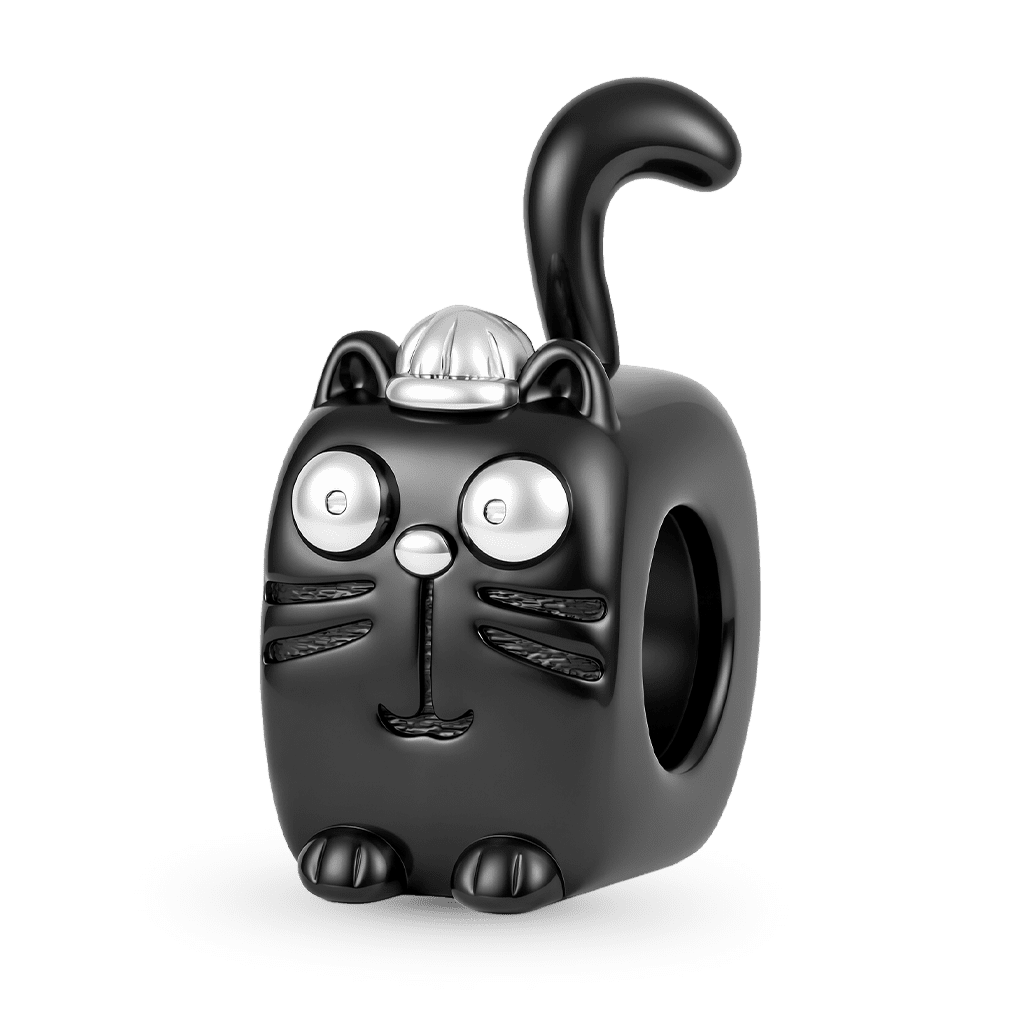 Gnoce Cute Square Cat Engravable Bead Charm Platinum‑plated Silver Blend_1