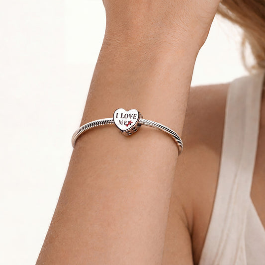 Gnoce Heart Engravable Through‑hole Bead Charm Platinum‑plated Silver Blend_2