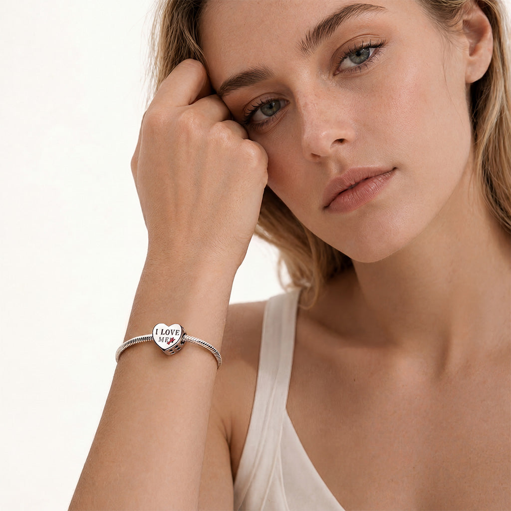 Gnoce Heart Engravable Through‑hole Bead Charm Platinum‑plated Silver Blend_4