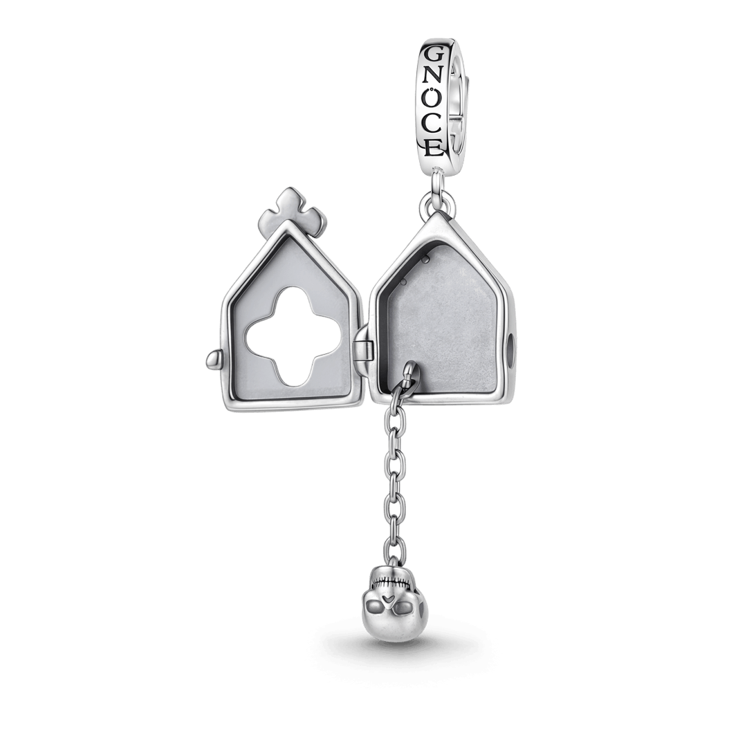 Gnoce Gothic Church Skull Locket Clasp Dangle Charm Platinum‑plated Silver Blend_2