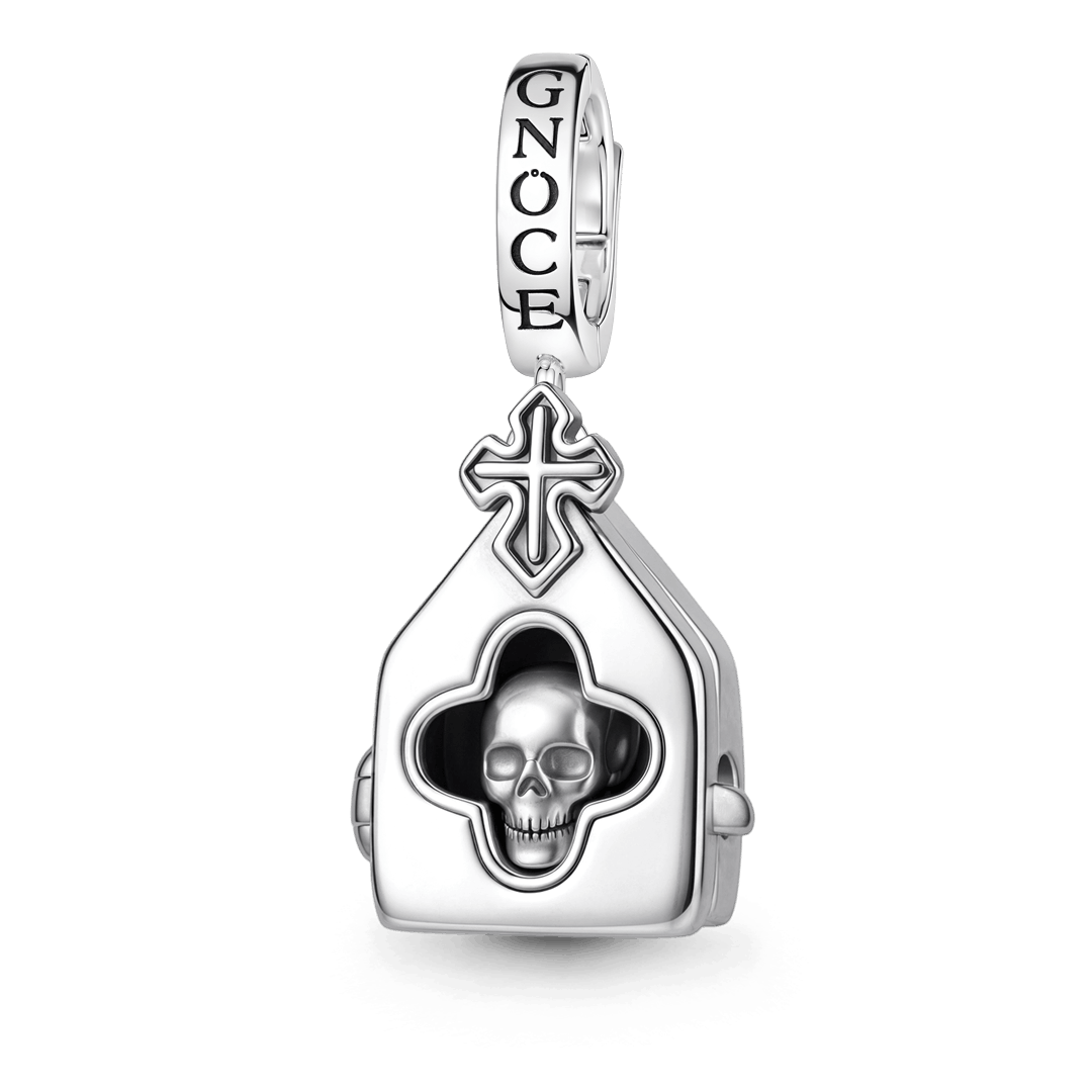 Gnoce Gothic Church Skull Locket Clasp Dangle Charm Platinum‑plated Silver Blend_6