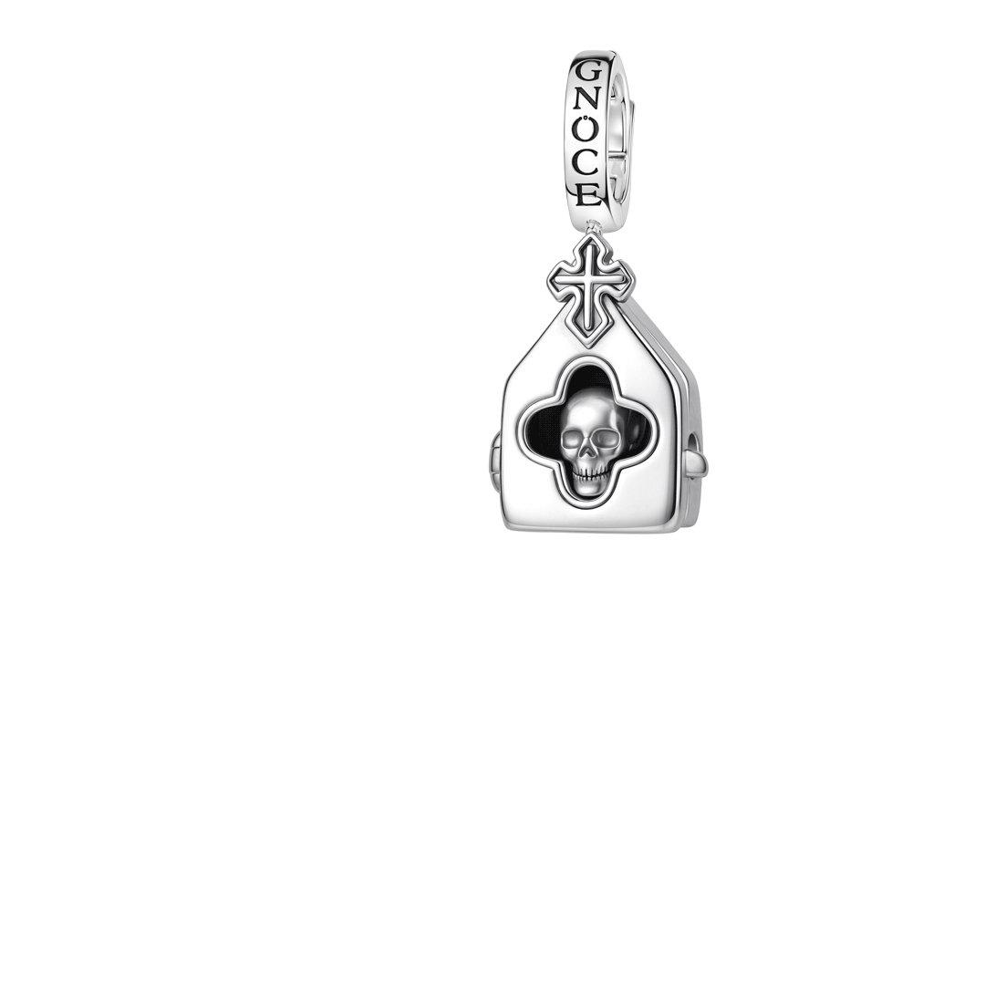 Gnoce Gothic Church Skull Locket Clasp Dangle Charm Platinum‑plated Silver Blend_1