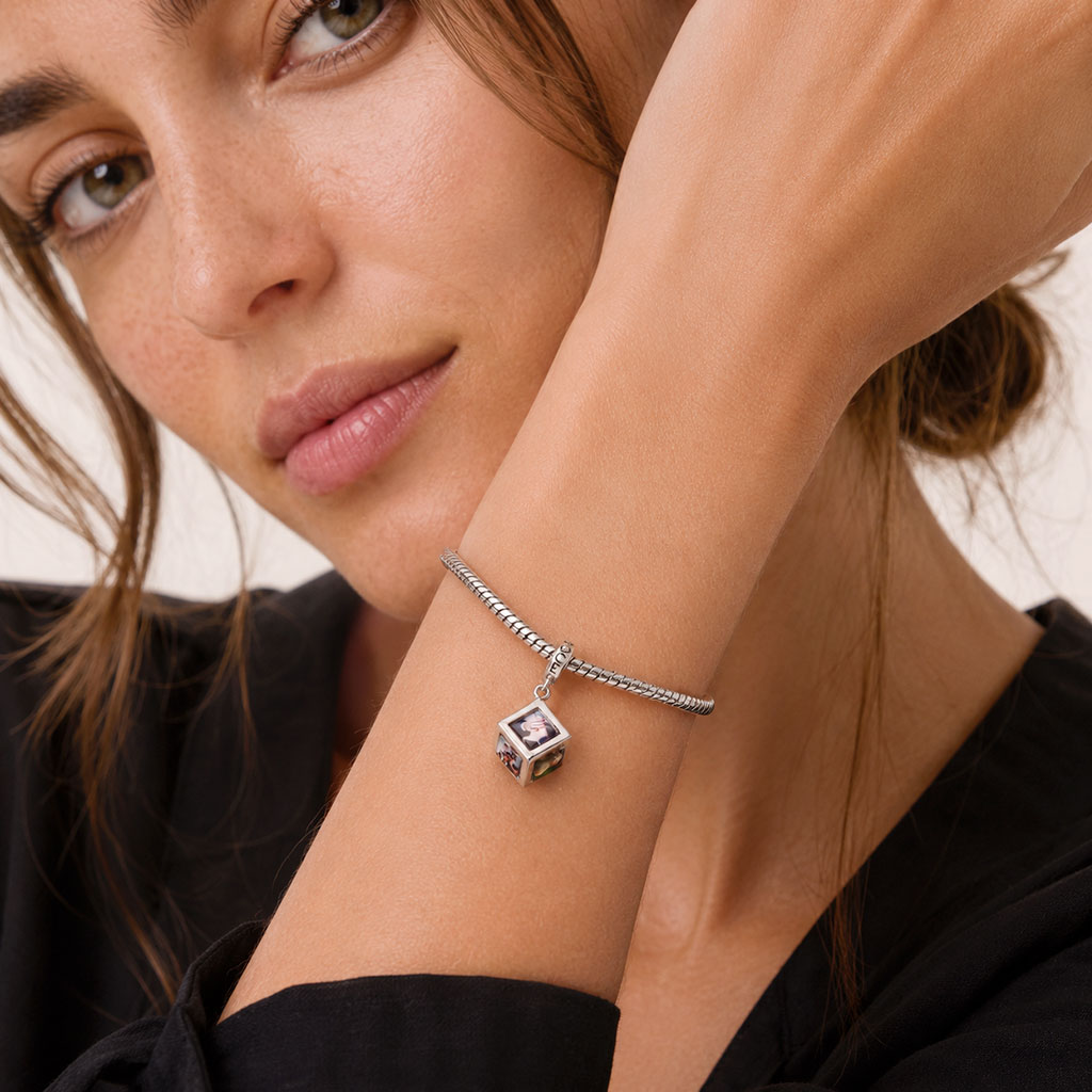 Gnoce Multi‑side Photo Custom Clasp Dangle Charm Platinum‑plated Silver Blend_5