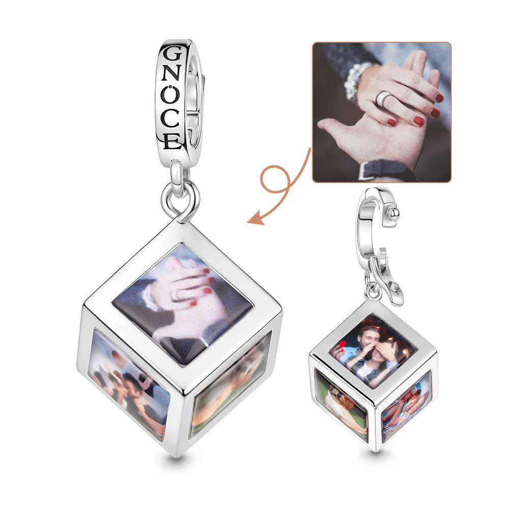 Gnoce Multi‑side Photo Custom Clasp Dangle Charm Platinum‑plated Silver Blend_1