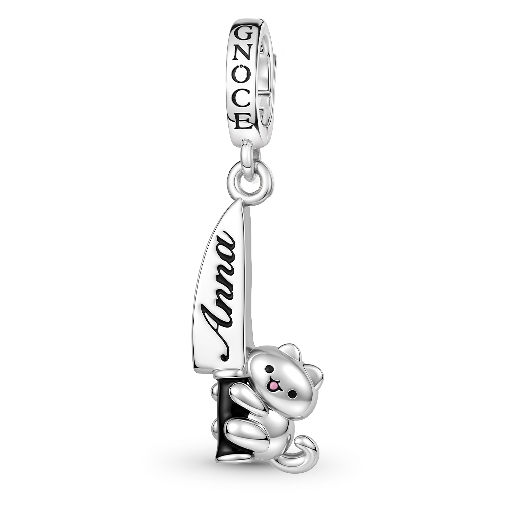 Gnoce Engraved Cat Clasp Dangle Charm Platinum‑plated Silver Blend_1
