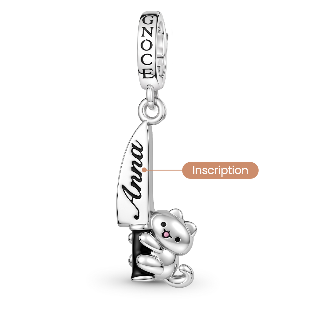 Gnoce Engraved Cat Clasp Dangle Charm Platinum‑plated Silver Blend_5
