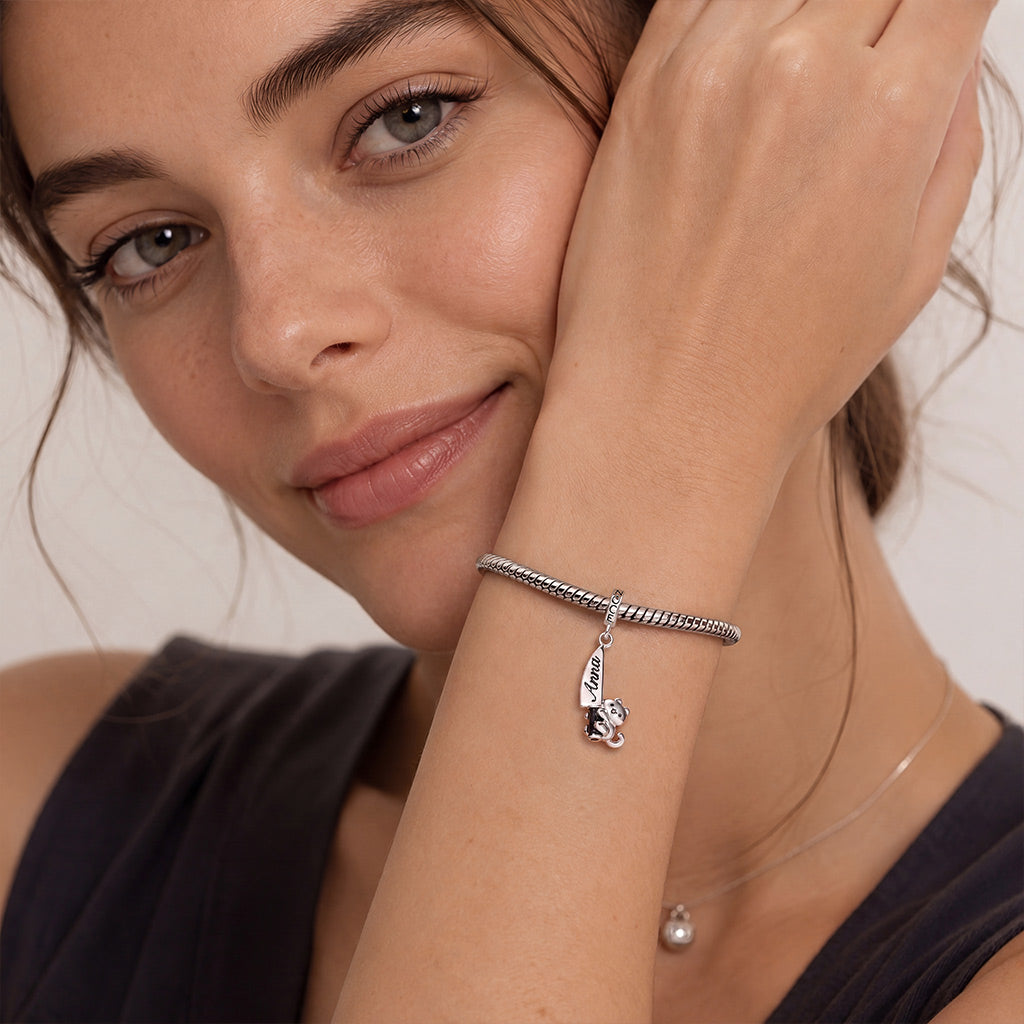 Gnoce Engraved Cat Clasp Dangle Charm Platinum‑plated Silver Blend_4