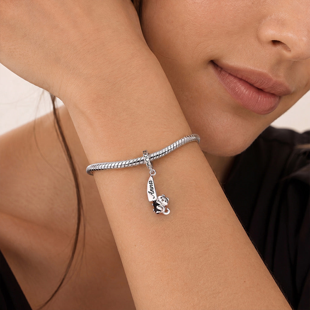Gnoce Engraved Cat Clasp Dangle Charm Platinum‑plated Silver Blend_2