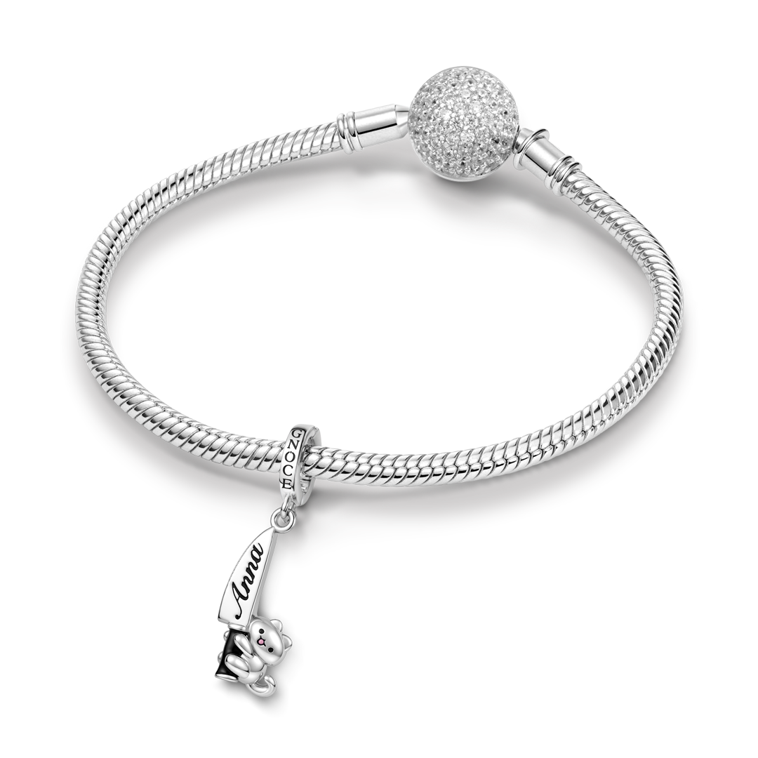 Gnoce Engraved Cat Clasp Dangle Charm Platinum‑plated Silver Blend_3