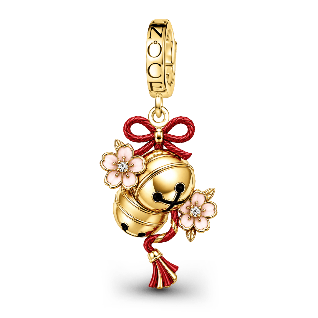 Gnoce Japanese Style Bell Sakura Clasp Dangle Charm Platinum‑plated Silver Blend_1