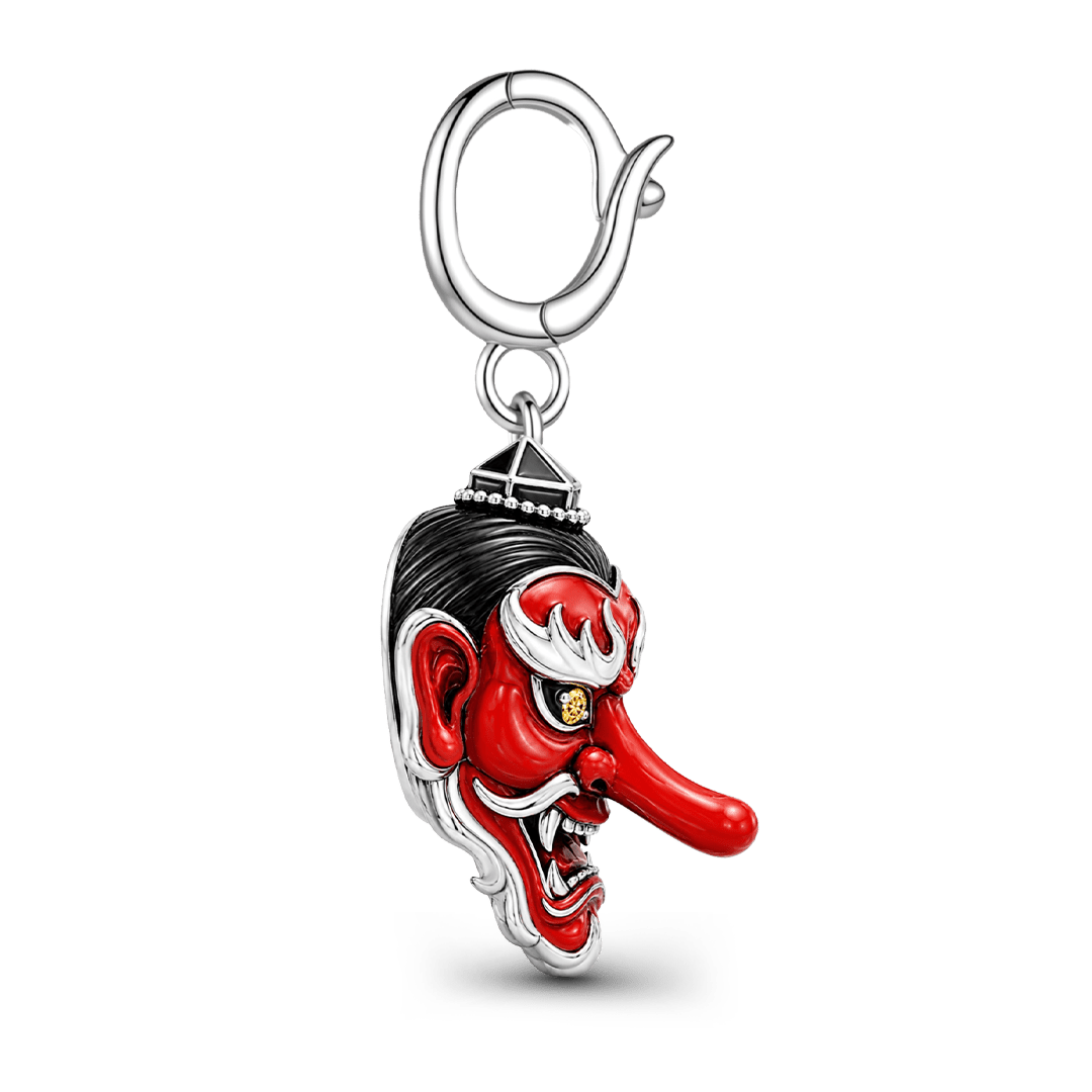 Gnoce Glow‑in‑the‑Dark Halloween Japanese Tengu Mask Clasp Dangle Charm Platinum‑plated Silver Blend_6