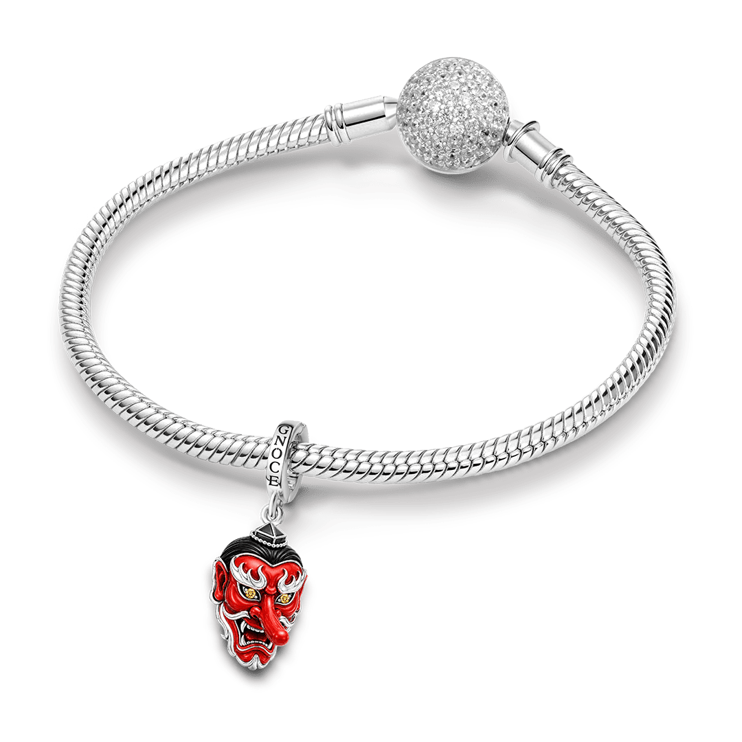 Gnoce Glow‑in‑the‑Dark Halloween Japanese Tengu Mask Clasp Dangle Charm Platinum‑plated Silver Blend_4