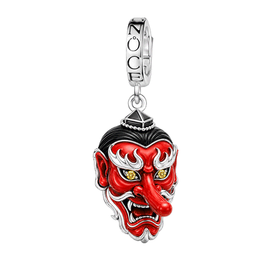 Gnoce Glow‑in‑the‑Dark Halloween Japanese Tengu Mask Clasp Dangle Charm Platinum‑plated Silver Blend_1