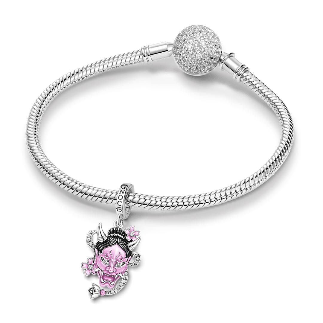 Gnoce Glow‑in‑the‑Dark Japanese Halloween Oni Mask Clasp Dangle Charm Platinum‑plated Silver Blend_4