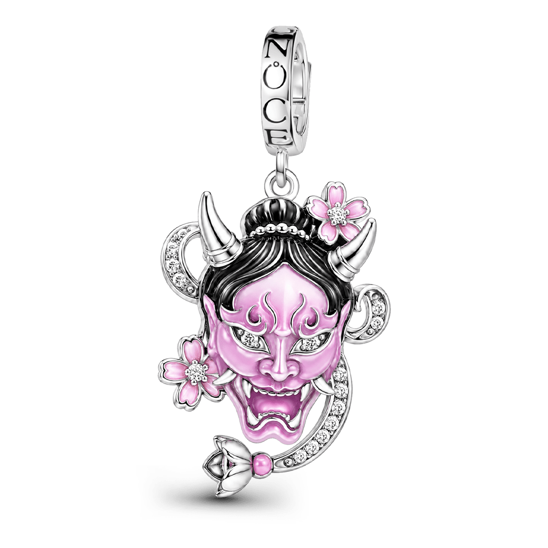 Gnoce Glow‑in‑the‑Dark Japanese Halloween Oni Mask Clasp Dangle Charm Platinum‑plated Silver Blend_2