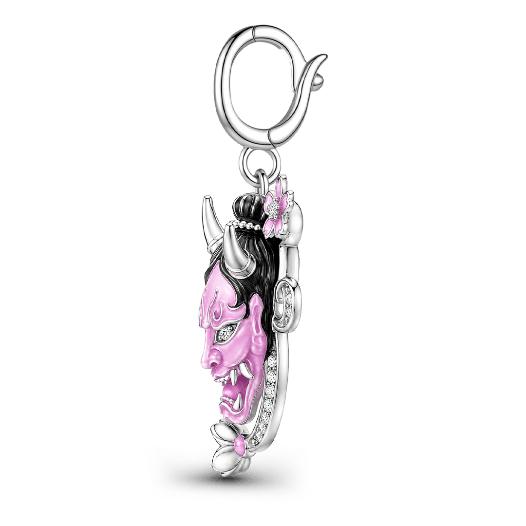 Gnoce Glow‑in‑the‑Dark Japanese Halloween Oni Mask Clasp Dangle Charm Platinum‑plated Silver Blend_6