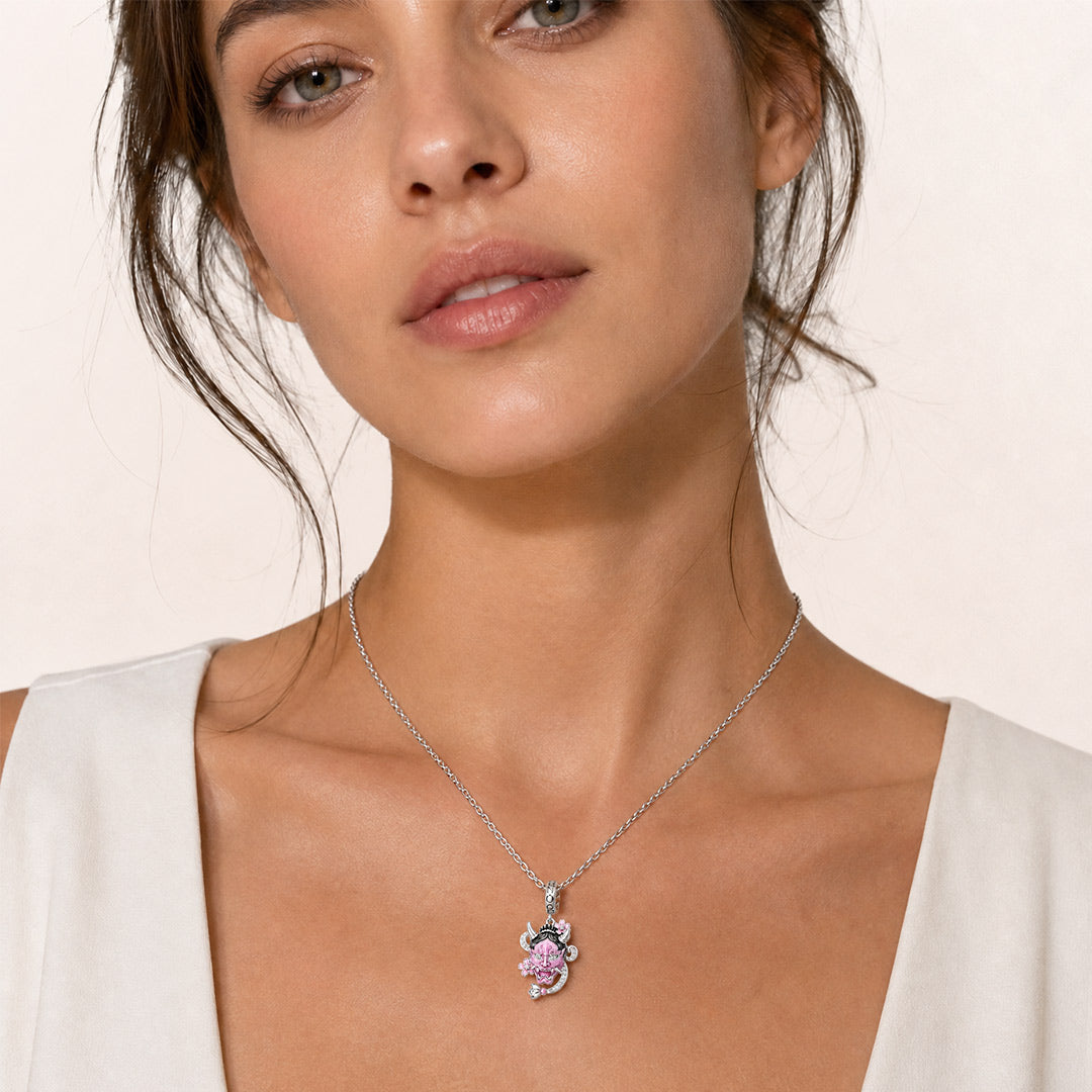 Gnoce Glow‑in‑the‑Dark Japanese Halloween Oni Mask Clasp Dangle Charm Platinum‑plated Silver Blend_5
