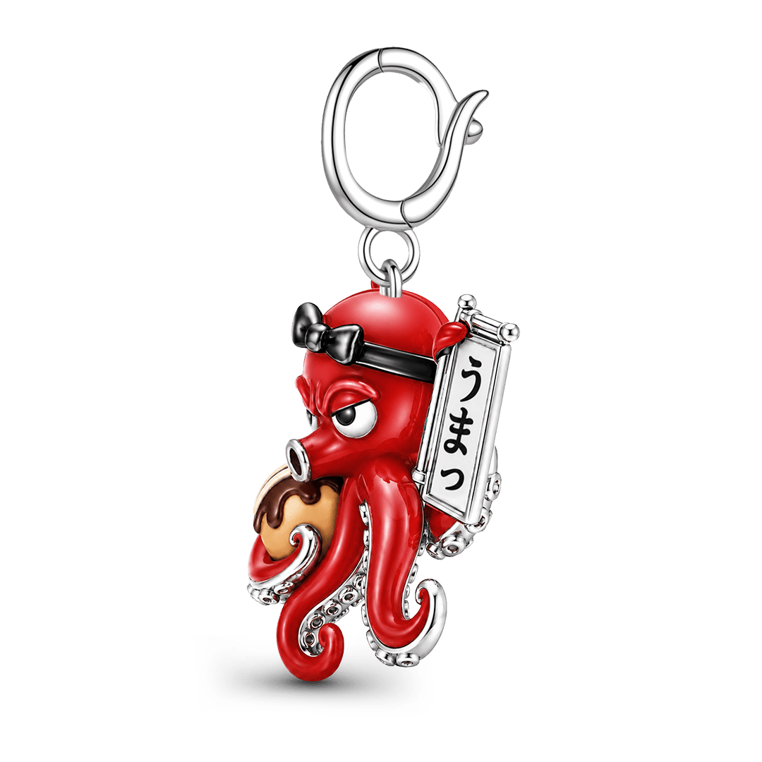 Gnoce Halloween Japanese Octopus Chef Clasp Dangle Charm Platinum‑plated Silver Blend_5