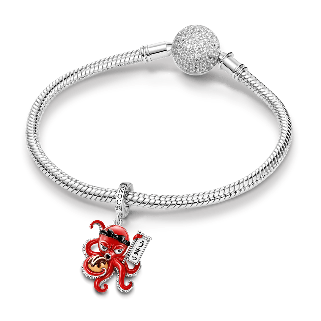 Gnoce Halloween Japanese Octopus Chef Clasp Dangle Charm Platinum‑plated Silver Blend_3