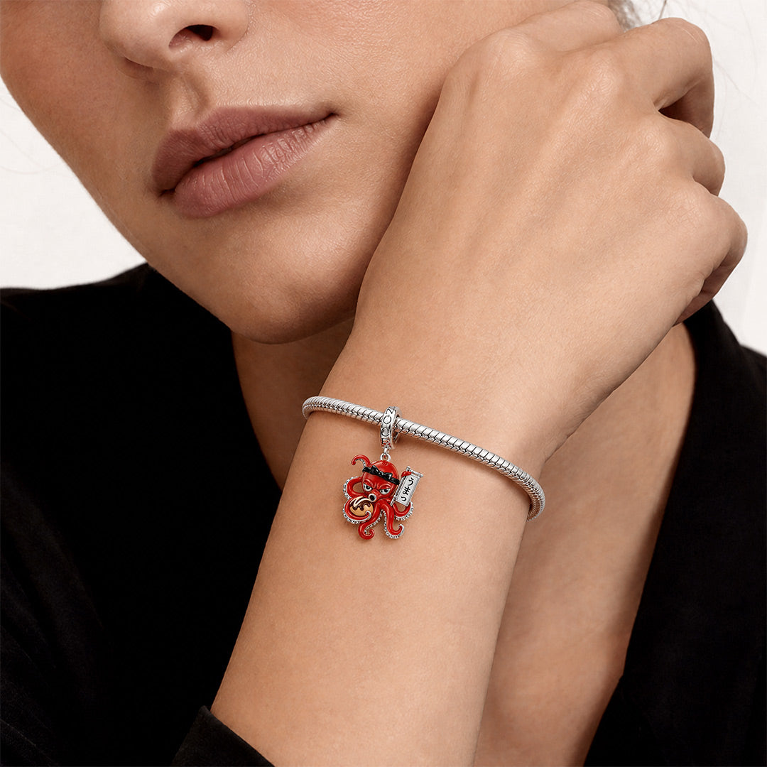 Gnoce Halloween Japanese Octopus Chef Clasp Dangle Charm Platinum‑plated Silver Blend_2