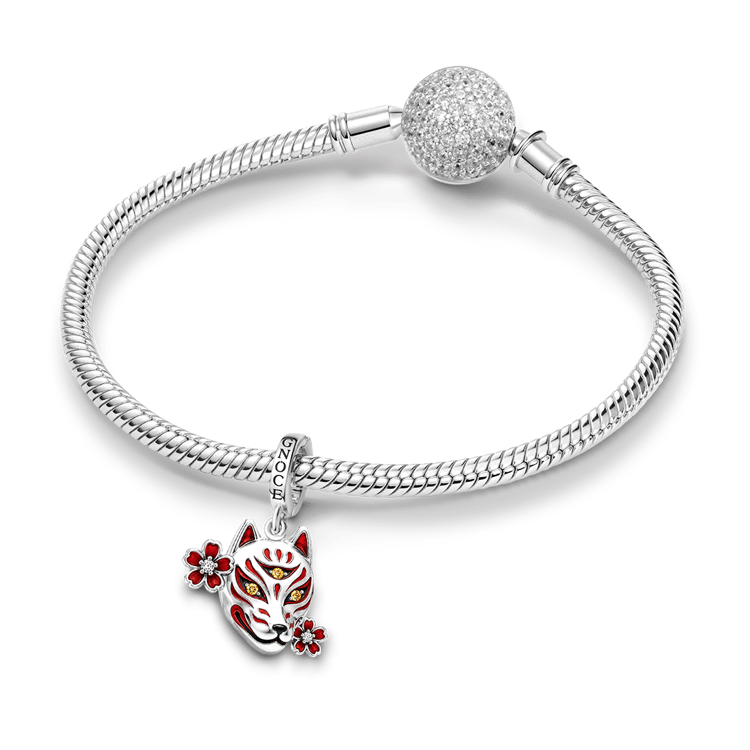 Gnoce Halloween Japanese Kitsune Fox Mask Clasp Dangle Charm Platinum‑plated Silver Blend_3