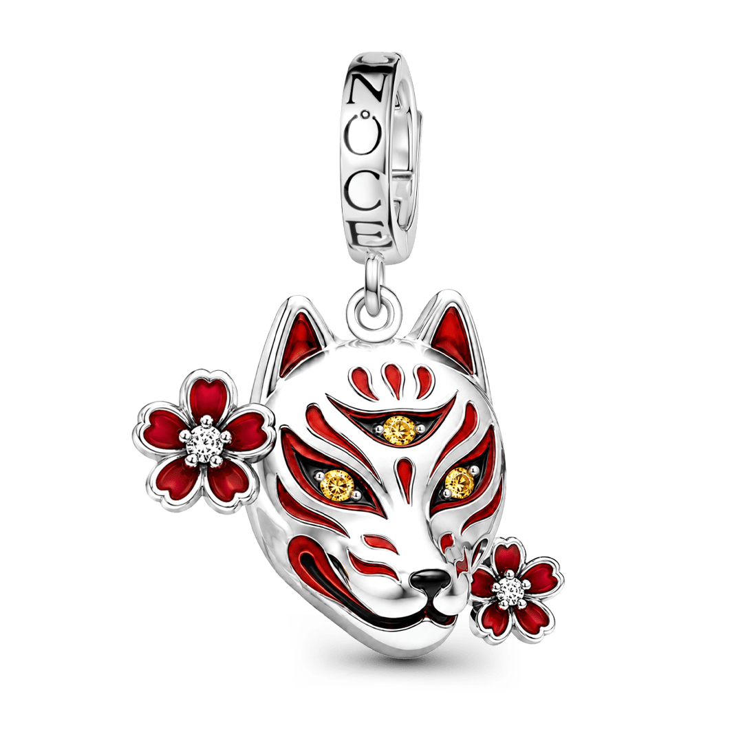 Gnoce Halloween Japanese Kitsune Fox Mask Clasp Dangle Charm Platinum‑plated Silver Blend_1
