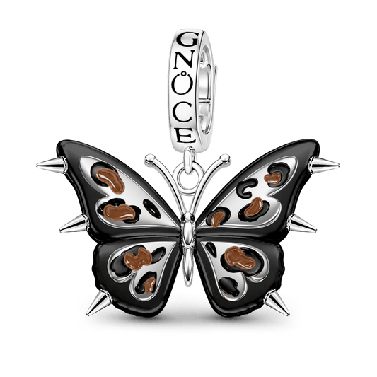 Gnoce Punk Leopard Print Butterfly Clasp Dangle Charm Black Gold-plated Silver Blend_1