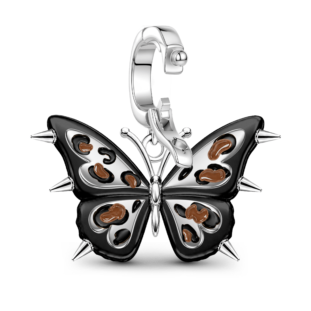 Gnoce Punk Leopard Print Butterfly Clasp Dangle Charm Black Gold-plated Silver Blend_6