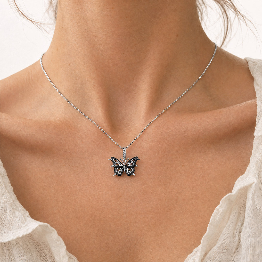 Gnoce Punk Leopard Print Butterfly Clasp Dangle Charm Black Gold-plated Silver Blend_2