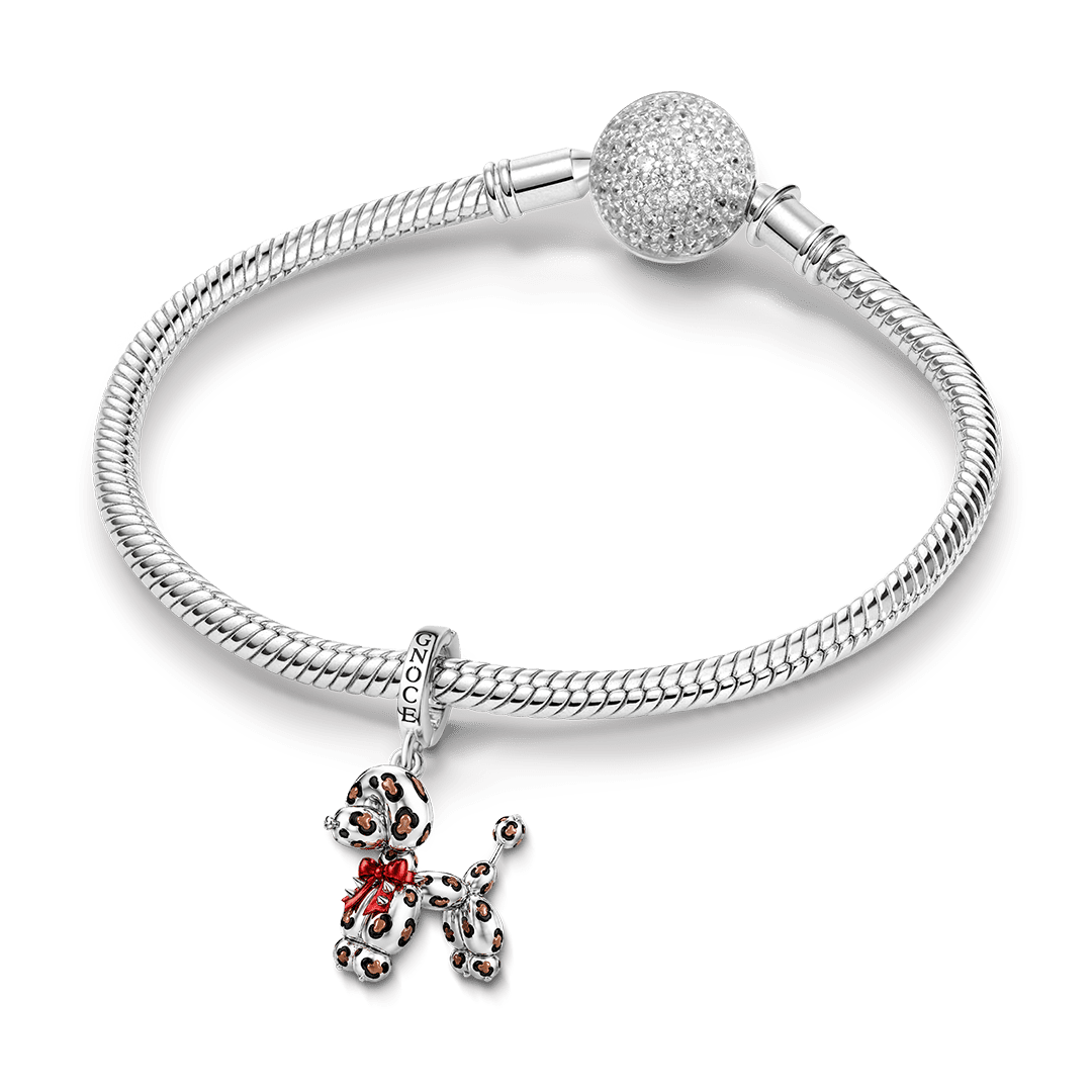 Gnoce British Punk Leopard Print Balloon Dog Clasp Dangle Charm Platinum‑plated Silver Blend_3