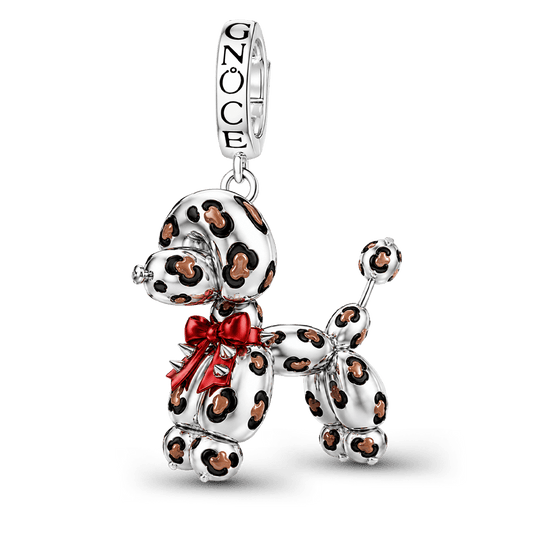 Gnoce British Punk Leopard Print Balloon Dog Clasp Dangle Charm Platinum‑plated Silver Blend_1