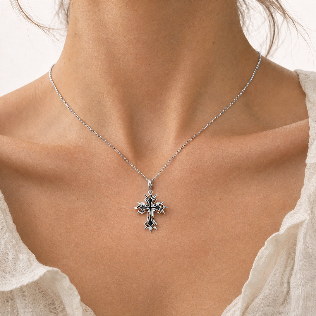 Gnoce British Punk Leopard Print Cross Clasp Dangle Charm Black Gold-plated Silver Blend_2