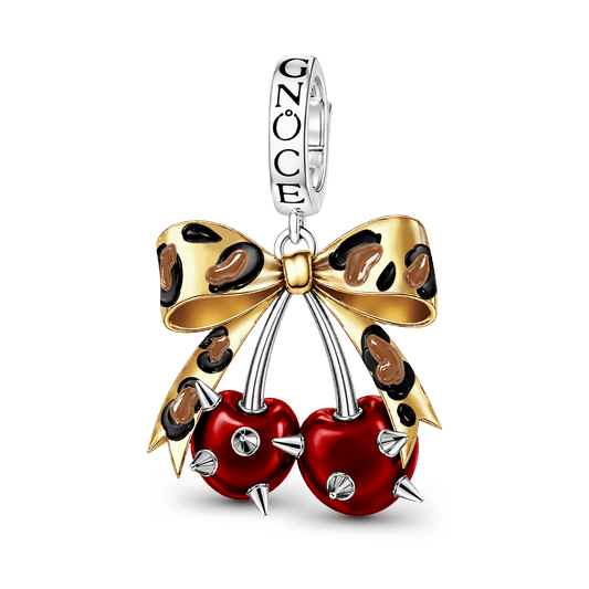 Gnoce British Punk Leopard Print Cherry Clasp Dangle Charm Platinum‑plated Silver Blend_1