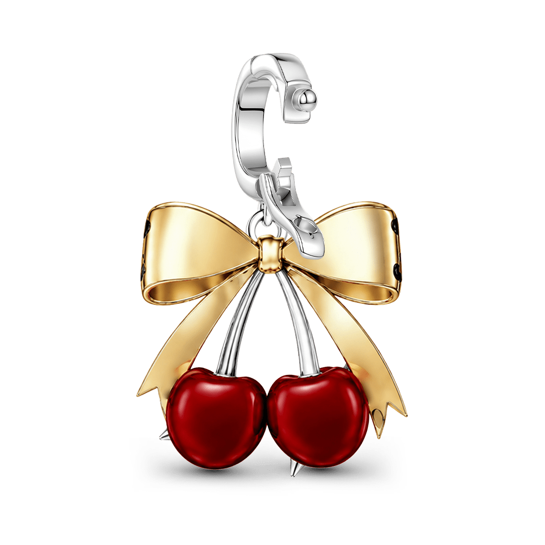 Gnoce British Punk Leopard Print Cherry Clasp Dangle Charm Platinum‑plated Silver Blend_6